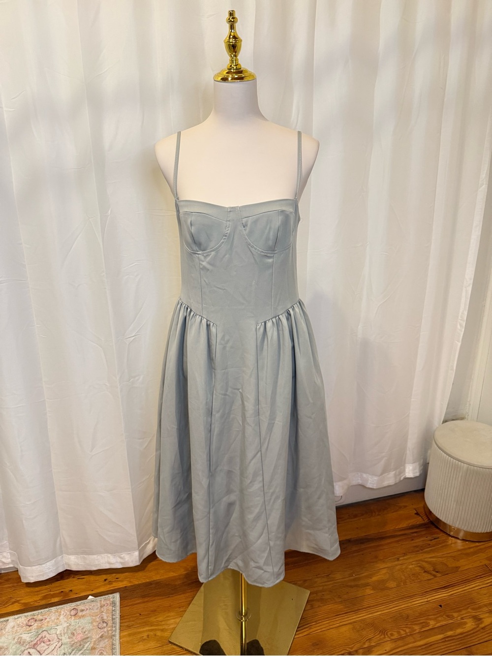 House of CB Dove Grey Satin Midi Dress with Corset Bodice